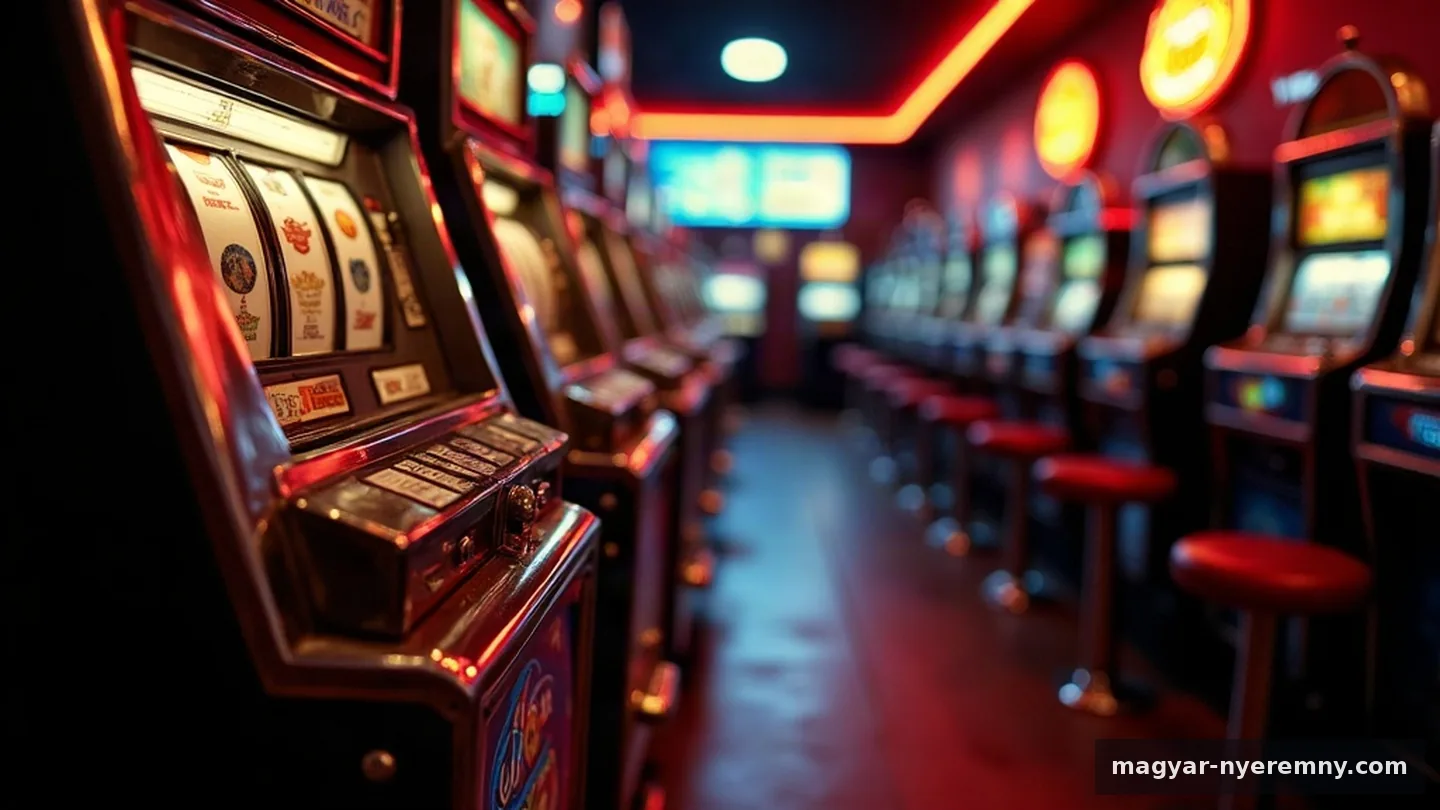 Kaszinó belső tere slots automatákkal és fényekkel